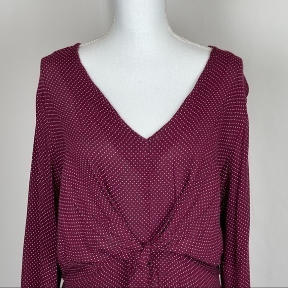 Anthropologie Le Lis Burgundy & White Polka Dot Ballet Core Dress NWOT - Picture 2 of 11